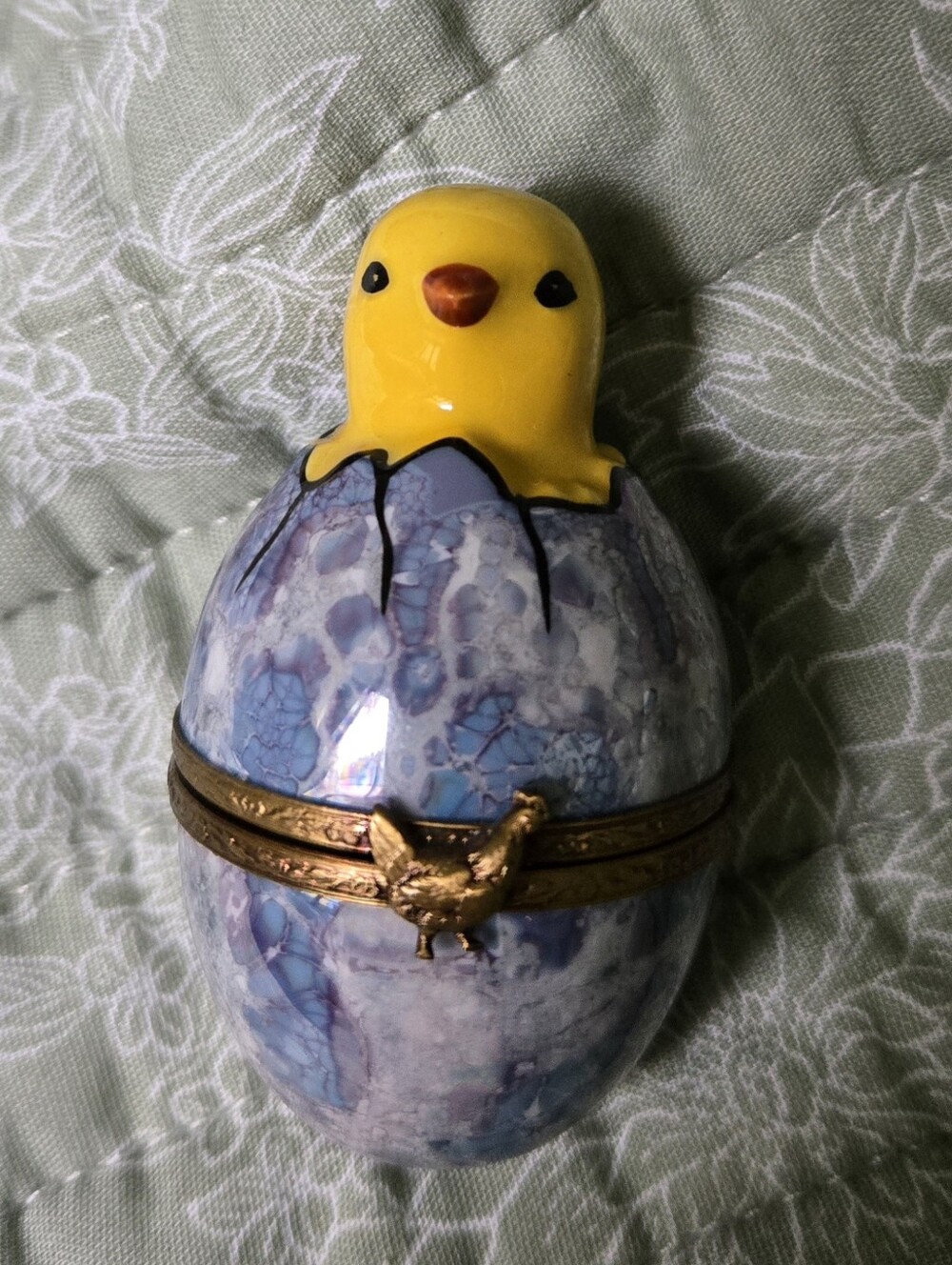 Limoges France Hatching Chick In Egg Trinket Box Opalescent